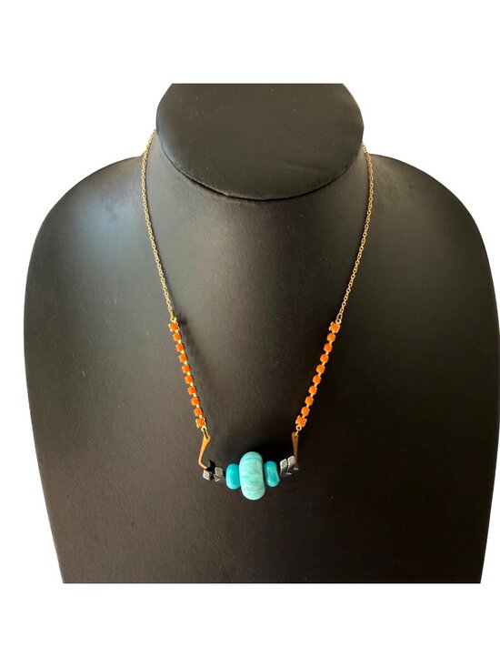 Kris Nations Jewelry - Kris Nations Necklace Orange Blue Beaded Coastal Boho Gold Tone 17 to 19 inches